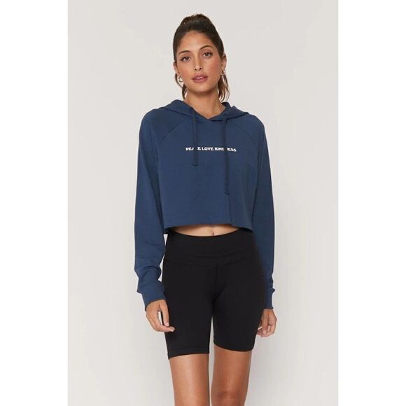 NWT SPIRITUAL GANGSTER Sz L KINDNESS LUNA CROPPED HOODIE NAVY - Picture 1 of 5